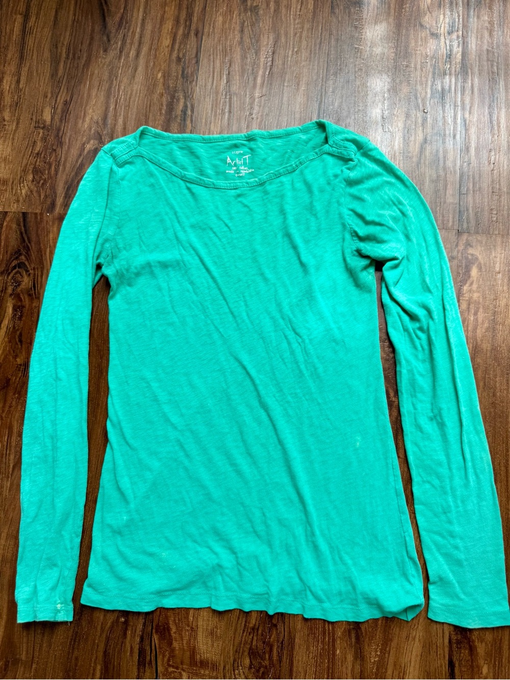 J. Crew Artist T Long Sleeve Boatneck Tee Shirt in Bright Teal, Size S
